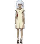  1girl collarbone dark-skinned_female dark_elf dark_skin elf full_body hashidate_kana hazurewaku_no_joutai_ijou_skill_de_saikyou_ni_natta_ore_ga_subete_wo_juurin_suru_made highres lisbeth_(hazurewaku_no_joutai) long_hair looking_at_viewer loose_socks pointy_ears red_eyes shirt shoes simple_background socks solo standing transparent_background twintails very_long_hair white_hair 