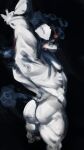  absurd_res anthro butt canid canine canis digital_media_(artwork) domestic_dog hair hi_res male mammal muscular muscular_male nipples nude poodle simple_background solo stretching tail yo_zee 