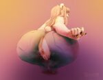 absurd_res angie_(cremekuma) anthro anus bear bent_over big_butt bottomwear butt clothing cremekuma denim denim_bottomwear denim_clothing female genitals hi_res huge_butt jeans mammal musk musk_clouds orange_background pants presenting presenting_hindquarters purple_background rear_view simple_background solo thick_thighs torn_bottomwear torn_clothing torn_jeans torn_pants vulva wide_hips yellow_background