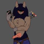  anthro belt bottomwear cleetusnsfw clothed clothing denim denim_clothing eulipotyphlan genitals hedgehog hi_res jeans male mammal mobian_hedgehog muscular out pants partially_clothed penis phone selfie solo 