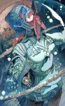 1girl absurdres belt blue_hat blue_shirt copyright_name dome eyelashes hat highres holding kaze_no_tani_no_nausicaa looking_up mask nausicaa pants shirt short_hair solo teto_(nausicaa) twitter_username windmill yadu_nadu 