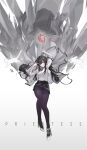  1girl 1other absurdres animal arknights arm_up black_eyes black_hair black_hairband black_panties black_skirt cardiogram cat character_name chinese_commentary coat commentary_request doctor_(arknights) finger_gun finger_gun_to_head floating_clothes hairband heart_(organ) high_heels highres lab_coat long_hair long_sleeves miniskirt open_clothes open_coat panties pantyhose pantyshot pouch priestess_(arknights) purple_pantyhose rabbit sandol shoes skirt smile sweater turtleneck turtleneck_sweater underwear white_coat white_shoes white_sweater 