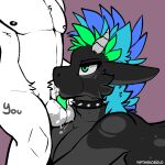 anthro balls bent_over black_body black_fur bodily_fluids faceless_character faceless_male fellatio female female_penetrated fur genitals horn humanoid_genitalia humanoid_penis kobold male male/female male/male male_penetrating male_penetrating_female mythology neck_bulge oral oral_penetration penetration penile penis saliva saliva_on_balls saliva_on_penis saliva_string scalie sex unknown_species yipthekobold