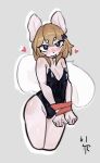  2025 anthro blush breasts brown_hair canid canine cleavage clothed clothing female fox hair headgear headwear hi_res kennymlgb25 logo mammal open_mouth pink_body playboy_bunny solo tail 
