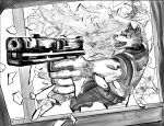  anthro armor beastars canid canine canis clothing feed-of-mater holding_object holding_weapon ink legoshi_(beastars) male mammal military_uniform solo uniform weapon wolf 