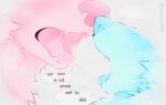 ambiguous_gender blue_body bodily_fluids breath canid canine canine_teeth canis digital_media_(artwork) duo fangs lyrics mammal pink_body saliva saliva_on_tongue saliva_string teeth tongue tongue_out wuff34 