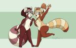  absurd_res ailurid anthro bi-bi_(tekandprieda) di-di_(tekandprieda) digital_media_(artwork) duo female fur hair hi_res mammal open_mouth red_body red_fur red_panda simple_background smile tekandprieda_(artist) 