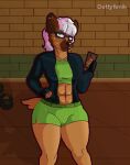 absurd_res anthro clothing dettyfenik electronics eyewear female footwear glasses gym hi_res hyena mammal phone rope shoes sneakers solo