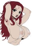  1girl armpits arms_up breasts highres large_breasts mole mole_under_eye nipples original red_hair see-through sin_salt solo 