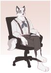 2024 absurd_res anthro artist_name black_bottomwear black_clothing black_nose black_pants bored bottomwear canid canine chair cheek_tuft clothed clothed_male clothing collared_shirt crossed_legs dress_shirt facial_tuft fox fully_clothed fully_clothed_male fur furniture grey_body grey_fur hair hi_res jim_sterling_(the_smoke_room) looking_at_viewer male mammal marble_fox neck_tuft neckwear office_chair pants red_fox shirt short_hair simple_background sitting solo suspenders text thesketchfox topwear true_fox tuft whisker_spots white_background white_body white_dress_shirt white_fur white_hair yellow_eyes