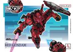  absurdres armor bit_(gundam) energy_sword full_body gundam gundam_gquuuuuux highres holding holding_sword holding_weapon mecha mecha_focus mobile_suit mobile_suit_gundam purple_eyes red_armor red_gundam rence riot_shield robot sd_gundam shield sword v-fin weapon 