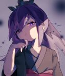  1girl artist_name black_kimono highres hyakkihime japanese_clothes kimono long_hair looking_at_another looking_at_viewer purple_eyes purple_hair rongai28 solo upper_body youkai_(youkai_watch) youkai_watch 