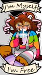 2025 absurd_res ailurid anthro beverage blush breasts brown_body brown_fur brown_hair bubble_tea closed_smile clothing container cup demigirl_pride_colors drinking drinking_straw english_description english_text eyes_closed eyewear female fur glasses hair hi_res lgbt_pride lgbt_pride_month mammal mouth_closed orange_body orange_fur overalls pansexual_pride_colors pride_colors red_panda ribbons round_ears simple_background smile solo suspenders sweater text theawkwarddork togi_takanagi topwear trans_(lore) trans_woman_(lore) white_body white_fur