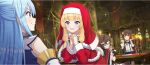  +_+ 4girls :t aqua_(konosuba) arue_(konosuba) black_bow blonde_hair blue_eyes blue_hair blue_shirt blunt_bangs bow brown_hair candelabra candlestand capelet cecily_(konosuba) child christmas closed_mouth collar cup detached_sleeves dress drill_hair eating food fork fur-trimmed_capelet fur-trimmed_dress fur_trim game_cg hair_bow hair_ornament hair_tie hairpin highres holding holding_cup holding_food holding_fork indoors interlocked_fingers komekko kono_subarashii_sekai_ni_shukufuku_wo! konosuba!_fantastic_days long_hair long_sleeves looking_at_another low-tied_sidelocks multiple_girls official_alternate_costume official_art open_mouth own_hands_clasped own_hands_together red_bow red_capelet red_dress red_eyes red_veil shirt short_hair sidelocks sleeveless sleeveless_shirt smirk sparkle star_(symbol) star_hair_ornament table v-shaped_eyebrows veil white_collar white_sleeves 