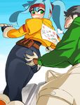  ashe ass ass_grab blue_hair blush capcom erection green_eyes penis rockman rockman_zx 