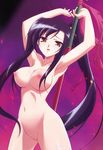  absurdres black_hair blush breasts female gradient gradient_background highres kan'u kanu koihime_musou legs long_hair nipples nude nude_filter photoshop pussy solo thighs uncensored 