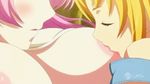  animated animated_gif blonde_hair blush breast_sucking breasts double_bun huge_breasts long_hair multiple_girls pink_hair seikon_no_qwaser tsujidou_miyuri yuri 