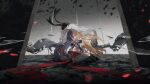  absurdres arcaea artist_request black_bow black_bowtie black_eyes black_hair blonde_hair boots bow bowtie breasts colorful constricted_pupils dress flower from_below game_cg glass_shards gloved_sleeves hair_between_eyes heterochromia highres long_hair looking_at_object maya_(arcaea) medium_breasts multicolored_bow multicolored_hair non-web_source petals red_eyes red_ribbon ribbon shirt sidelocks sitting sleeve_cuffs solo two-tone_hair upper_body very_long_hair wariza white_bow white_dress white_flower white_petals white_sleeves 