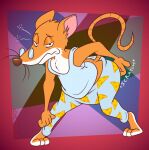 2025 3_toes 4_fingers abstract_background alternate_version_at_paywall anthro bare_chest barefoot barely_visible_butt bent_down big_butt blue_sleeveless_shirt blue_sweatpants bottomwear brown_nose butt cheese chest_tuft clothing colored curling_tail dairy_products digital_drawing_(artwork) digital_media_(artwork) eye_bags eyewear feet fingers flat_colors food fur gavanzude geronimo_stilton geronimo_stilton_(series) glance glasses hairless_tail half-closed_eyes hand_on_butt hand_on_own_butt head_tuft hi_res house_mouse humanoid_heel hunched_over lines_drawn male mammal mouse multicolored_body multicolored_fur murid murine narrowed_eyes orange_body orange_fur pants pattern_bottomwear pattern_clothing pattern_pants pecs pinup plantigrade pose raised_heel raised_tail rodent scratching scratching_butt shirt signature sleeveless_shirt solo sound_effects standing standing_on_toes sweatpants tail tiptoes tired tired_expression tired_eyes tired_look toes topwear tuft two_tone_body two_tone_feet two_tone_fur undershirt wavy_mouth whiskers white_body white_fur wide_hips