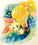  animal_focus blue_eyes full_body light_bulb no_humans non_(kumakawayusu) painting_(medium) plusle pokemon pokemon_(creature) sitting smile solo traditional_media watercolor_(medium) 