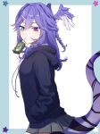  black_sweater blue_eyes braid dragon_girl head_wings heterochromia highres medium_hair nagikiho nijisanji nijisanji_en purple_eyes purple_hair selen_tatsuki skirt sweater tail twin_braids virtual_youtuber 