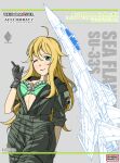 1girl ace_combat ace_combat_7 ahoge aircraft airplane arm_behind_back artist_name bandai_namco blonde_hair bra breasts character_name cleavage emblem fighter_jet food gloves green_eyes hair_between_eyes highres hoshii_miki idolmaster idolmaster_(classic) index_finger_raised large_breasts long_hair looking_at_viewer mfi_foxglove military_uniform military_vehicle one_eye_closed onigiri patch pilot pocket sleeves_rolled_up smirk su-35s underwear very_long_hair wavy_hair 