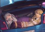  absurdres ahoge bdsm blonde_hair bondage bound bound_legs cad_(caddo) car car_trunk commission gag green_eyes ground_vehicle highres hoshii_miki idolmaster improvised_gag kidnapped kidnapping motor_vehicle purple_eyes restrained second-party_source sex_toy shijou_takane tape tape_bondage tape_gag thighhighs 