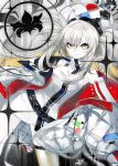  1girl absurdres bare_shoulders belt black_belt commentary_request dress fate/grand_order fate_(series) grey_hair hair_between_eyes hat highres jacket kusakanmuri long_hair looking_at_viewer marie_antoinette_(fate) marie_antoinette_alter_(fate) marie_antoinette_alter_(first_ascension)_(fate) multicolored_jacket off_shoulder red_jacket sidelocks sleeveless sleeveless_dress smile solo turtleneck turtleneck_dress twintails two-tone_jacket very_long_hair white_dress white_hat white_jacket yellow_eyes 