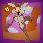 2025 3_toes 4_fingers abstract_background alternate_version_at_paywall ankles_together anthro arm_tuft athletic big_chest biped black_eyes black_nose brown_body brown_fur butt canid canine canis canyon casual_nudity chest_tuft cloud cloudy_sky colored coyote curvy_figure digital_drawing_(artwork) digital_media_(artwork) ears_outwards excited exclamation_point eyebrows feet feet_together fingers flat_colors fluffy fluffy_chest front_view fur gavanzude head_tuft hi_res humanoid_feet humanoid_hands humanoid_heel looking_at_viewer looney_tunes male mammal multicolored_body multicolored_fur natural nude open_mouth outside paws pink_sky pinup pivoted_ears plantigrade pose raised_heel raised_tail sand shoulder_tuft signature skinny sky skyscape small_waist smile smiling_at_viewer solo standing standing_on_toes tail tan_body tan_eyebrows tan_fur three-quarter_view tiptoes toes toes_together tuft two_tone_body two_tone_fur warner_brothers wasp_waist wide_eyed wide_hipped_anthro wide_hipped_male wide_hips wile_e._coyote yellow_sclera