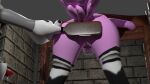 3d_(artwork) anthro balls bdsm blender_(artwork) bondage bound butt butt_slap canid canine chastity_cage chastity_device digital_media_(artwork) dungeon duo erection exposed femboy fluffymax fluffymaxuwu genitals hi_res hybrid male male/male mammal nude penis restraints slap spanking spanking_paddle stocks submissive