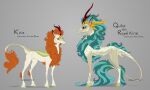  2022 asian_mythology autumn_blaze_(mlp) chinese_mythology cloven_hooves dementra369 duo east_asian_mythology english_text eyelashes female feral friendship_is_magic fur green_body green_scales hi_res hooves horn kirin looking_at_viewer mammal mane my_little_pony mythology queen_rain_shine_(mlp) red_eyes scales tail_tuft tan_body tan_fur tan_scales text tuft yellow_eyes 