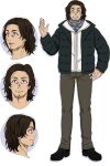  4boys anime_coloring beard black_hair black_shoes blue_eyes facial_hair full_body futari_solo_camp grey_pants hand_on_own_hip hood hoodie jacket looking_at_viewer multiple_boys official_art open_hand open_mouth pants piercing profile scarf shimazaki_tomomi shoes simple_background smile standing takigawa_akihito teeth thick_eyebrows transparent_background upper_body white_hoodie 