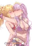  2girls armpits bad_link bb_(fate) bb_(swimsuit_mooncancer)_(fate) bb_(swimsuit_mooncancer)_(second_ascension)_(fate) belt bikini black_shorts blonde_hair blush bow bracelet braid breasts cleavage commission commissioner_upload earrings fate/grand_order fate_(series) french_kiss green_eyes hair_ribbon headband highres hug hug_from_behind jewelry kiss large_breasts long_hair medium_breasts mordred_(fate) mordred_(swimsuit_rider)_(fate) mordred_(swimsuit_rider)_(first_ascension)_(fate) multiple_girls pixiv_commission ponytail purple_bikini purple_eyes purple_hair red_bikini red_scrunchie ribbon scrunchie short_hair shorts star_(symbol) star_earrings string_bikini sweat swimsuit tongue umeo_(pixiv51103813) white_belt yuri 