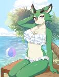 2025 anthro archie_comics arm_tuft ball beach beach_ball big_breasts bikini breasts clothing clove_the_pronghorn collarbone dipstick_ears ear_markings eyelashes female frilly frilly_bikini frilly_clothing frilly_swimwear fur green_body green_fur hi_res inflatable mammal multicolored_ears navel pronghorn purple_eyes sega shirasiyuki shoulder_tuft sitting solo sonic_the_hedgehog_(archie) sonic_the_hedgehog_(comics) sonic_the_hedgehog_(series) swimwear tuft two-piece_swimsuit white_bikini white_body white_clothing white_fur white_swimwear
