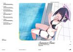  1girl 2025 :d absurdres alternate_costume animal_ears armpit_crease bikini black_bikini black_choker black_hair blue_archive blunt_bangs blunt_ends blush bob_cut border breasts cat_ears cat_girl choker circle_name cleavage collarbone colored_inner_animal_ears colored_inner_hair comiket_106 commentary_request copyright_name cover cover_page dated day doujin_cover dutch_angle emblem english_text extra_ears eyelashes from_above from_side hair_behind_ear hair_ornament hairclip halo hand_up happy highres kazusa_(blue_archive) looking_at_viewer looking_to_the_side medium_breasts multicolored_hair navel open_mouth outdoors outstretched_hand pink_halo pink_streaks pool poolside red_eyes revision short_hair side-tie_bikini_bottom sidelighting sideways_glance sitting slit_pupils smile soaking_feet solo stomach streaked_hair string_bikini sunlight swimsuit thigh_strap thighs tsurime tsyn water waving white_border 