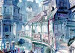  bridge building commentary_request day glass_bottle highres kyuui no_humans original painting_(medium) scenery traditional_media tree watercolor_(medium) 