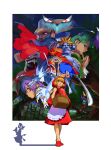  6+boys 6+girls abdomen_tail absurdres ahoge anakaris angry animal_ears animal_hands antennae apron arthropod_girl b.b._hood basket bat_wings bee_girl behind_tree bengus big_hair blonde_hair blue_eyes blue_hair blue_skin body_fur bolt_(hardware) border cat_ears cat_girl cat_paws cat_tail claws clenched_teeth colored_skin demitri_maximoff different_shadow distant dress dual_persona everyone evil_grin evil_smile felicia_(darkstalkers) forest furry furry_male game_cg glowing glowing_eyes graveyard green_hair grin gun head_wings highres hsien-ko huge_ahoge insect_wings jedah_dohma jiangshi jon_talbain leotard lilith_(darkstalkers) long_hair long_tongue looking_at_viewer lord_raptor morrigan_aensland multiple_boys multiple_girls mummy nature nemes non-web_source open_mouth picnic_basket promotional_art purple_hair q-bee red_dress red_eyes red_hood red_leotard red_pupils red_shoes sasquatch_(darkstalkers) shadow shoes short_hair smile stinger submachine_gun tail teeth tongue tongue_out uzi vampire_savior:_the_lord_of_vampire victor_von_gerdenheim weapon werewolf white_border white_fur wings yeti_(creature) zombie 