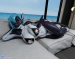 3d_(artwork) anthro beach big_breasts big_tail bikini black_bikini black_clothing black_swimwear blue_hair breasts cetacean cleavage clothed clothing curvy_figure digital_media_(artwork) dolphin female furniture hair hand_on_hip hi_res hotel_room jewelry looking_at_viewer lying mammal marine multicolored_body multicolored_clothing oceanic_dolphin on_side orange_eyes orca pattern_clothing reclining rileyarlic_(artist) sea sofa solo space_marine striped_clothing stripes swimwear tail thick_thighs toothed_whale two-piece_swimsuit two_tone_body two_tone_clothing warhammer_(franchise) warhammer_40000 water wet wet_body wide_hips zea_nalya