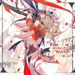  1girl arcaea artist_request black_bow black_bowtie black_eyes black_hair blonde_hair bow bowtie breasts floating_hair flower hair_between_eyes heterochromia long_hair maya_(arcaea) medium_breasts multicolored_bow multicolored_hair non-web_source red_eyes red_ribbon ribbon shirt sidelocks sleeve_cuffs solo two-tone_hair upper_body very_long_hair white_background white_bow white_flower white_petals white_shirt white_sleeves 