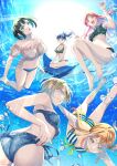  5girls air_bubble artist_name ass bikini blonde_hair blue_bikini blue_eyes blue_hair breasts bubble commentary_request freediving green_bikini green_eyes grey_hair highres hououji_akane large_breasts long_hair makuzawa_ouka medium_breasts megami_no_cafe_terrace multiple_girls navel official_art ono_shiragiku orange_eyes pink_tube_top plaid_bikini plaid_clothes ponytail purple_eyes red_hair seo_kouji short_hair strapless striped_bikini striped_clothes submerged swimming swimsuit thighs tsukishima_riho tsuruga_ami tube_top twintails underwater 