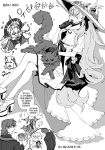  1boy 2girls ? animalization capelet cat chibi closed_eyes commentary_request crossed_bangs dress fate/grand_order fate/zero fate_(series) gloves greyscale grigori_rasputin_(fate) gyogyo_hjj hair_between_eyes hat highres korean_commentary korean_text kotomine_kirei kotomine_kirei_(fate/zero) large_hat laughing long_hair monochrome multiple_girls ojou-sama_pose olga_marie_animusphere profile see-through_capelet see-through_clothes sleeveless sleeveless_dress speech_bubble sun_hat tohsaka_rin tohsaka_rin_(fate/zero) translation_request u-olga_marie u-olga_marie_(first_ascension) u-olga_marie_(second_ascension) 