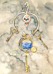  black_eyes full_body grey_background key klefki no_humans non_(kumakawayusu) painting_(medium) pokemon pokemon_(creature) simple_background solid_oval_eyes solo traditional_media watercolor_(medium) 