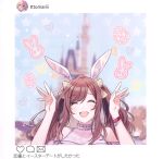  1girl animal_ears bad_link blush bracelet breasts castle hair_ornament highres idolmaster idolmaster_shiny_colors jewelry large_breasts long_hair open_mouth rabbit_ears smile solo tomari_(veryberry00) tsukioka_kogane twintails 