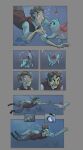 2017 ambiguous_gender angry bubble chasing clothing comic duo fauvfox feral fishing_line generation_2_pokemon hi_res human human_to_feral male mammal nintendo pokemon pokemon_(species) red_clothing red_topwear red_vest sequence species_transformation surprised swimming topwear totodile transformation underwater vest water