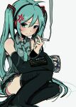  04119_snail 1girl anger_vein beer_can black_legwear black_sleeves blue_eyes blue_nails blue_necktie blue_shirt can cigarette closed_mouth collared_shirt commentary detached_sleeves english_commentary hatsune_miku highres holding holding_can holding_cigarette long_hair long_sleeves looking_at_viewer nail_polish necktie shirt simple_background sitting sleeveless sleeveless_shirt sleeves_past_wrists smoking solo thighhighs twintails very_long_hair vocaloid white_background 