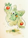  :3 arm_up floating full_body no_humans non_(kumakawayusu) painting_(medium) pokemon pokemon_(creature) reuniclus shadow simple_background solid_oval_eyes solo traditional_media watercolor_(medium) 