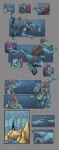 2017 absurd_res ambiguous_gender angry bubble clothing comic fauvfox feral feraligatr fishing_line fishing_rod generation_2_pokemon group growth hi_res human human_to_feral looking_at_self male mammal nintendo plant pokemon pokemon_(species) question_mark railing reaching_out rock sequence species_transformation surprised tail tail_growth torn_clothing totodile transformation tree trio underwater water