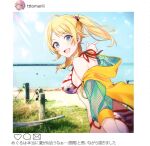  1girl bad_link bare_shoulders blue_eyes blush breasts e-hentai_sample grass hachimiya_meguru hair_ornament highres idolmaster idolmaster_shiny_colors image_sample long_hair looking_at_viewer ocean open_mouth smile swimsuit third-party_source tomari_(veryberry00) 