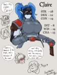 absurd_res anthro armor aya_nalya blue_hair blush cetacean dolphin dungeons_and_dragons eyewear fantasy female fierce glasses group hair hasbro hi_res mammal marine model_sheet multicolored_body nerd oceanic_dolphin orca procyonid raccoon rileyarlic_(artist) shina_(daigo) speech_bubble stats toothed_whale two_tone_body wizards_of_the_coast