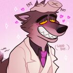  &lt;3 anthro blush brown_body brown_fur canid canine canis clothing disembodied_hand dreamworks fur good_boy hi_res male male/male mammal mr._wolf_(the_bad_guys) panquequecin petting praise simple_background smile solo sparkles suit tail_motion tailwag text the_bad_guys wolf 